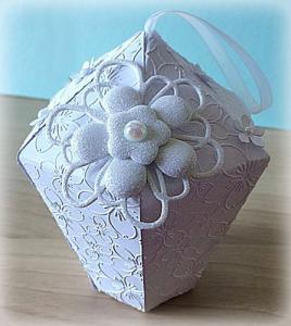 Bomboniera Matrimonio scatolina lanterna bianca fiore glitterato 4